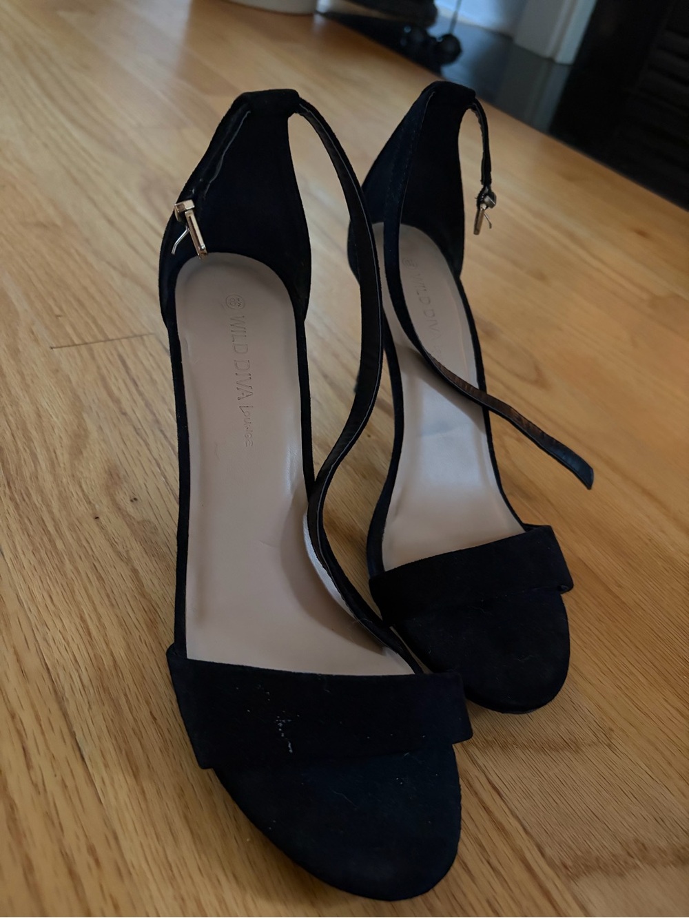 Black Ankle-Strap Suede Heels - Women